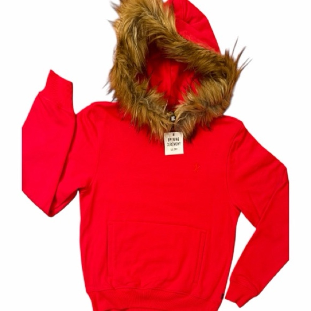Opening Ceremony “Poinsettia" Red Hoodie w/ Detachable Fur - Size M/M (Medium)